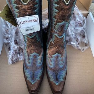 Cowboy boots, brown, turquoise, new, 8 1/2